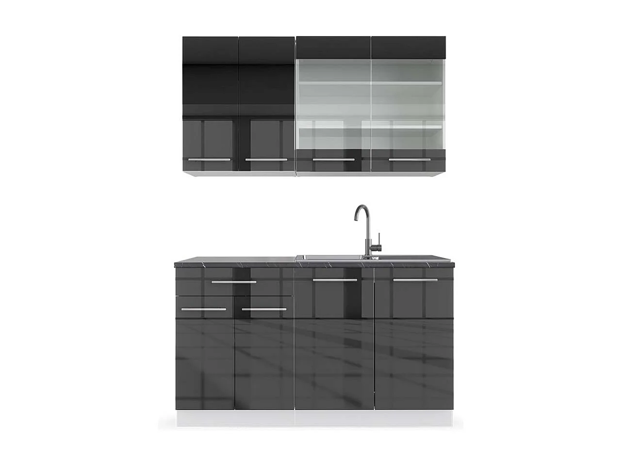 Cocina para solteros antracita brillo intenso/blanco 140x60x81.6 fame-line