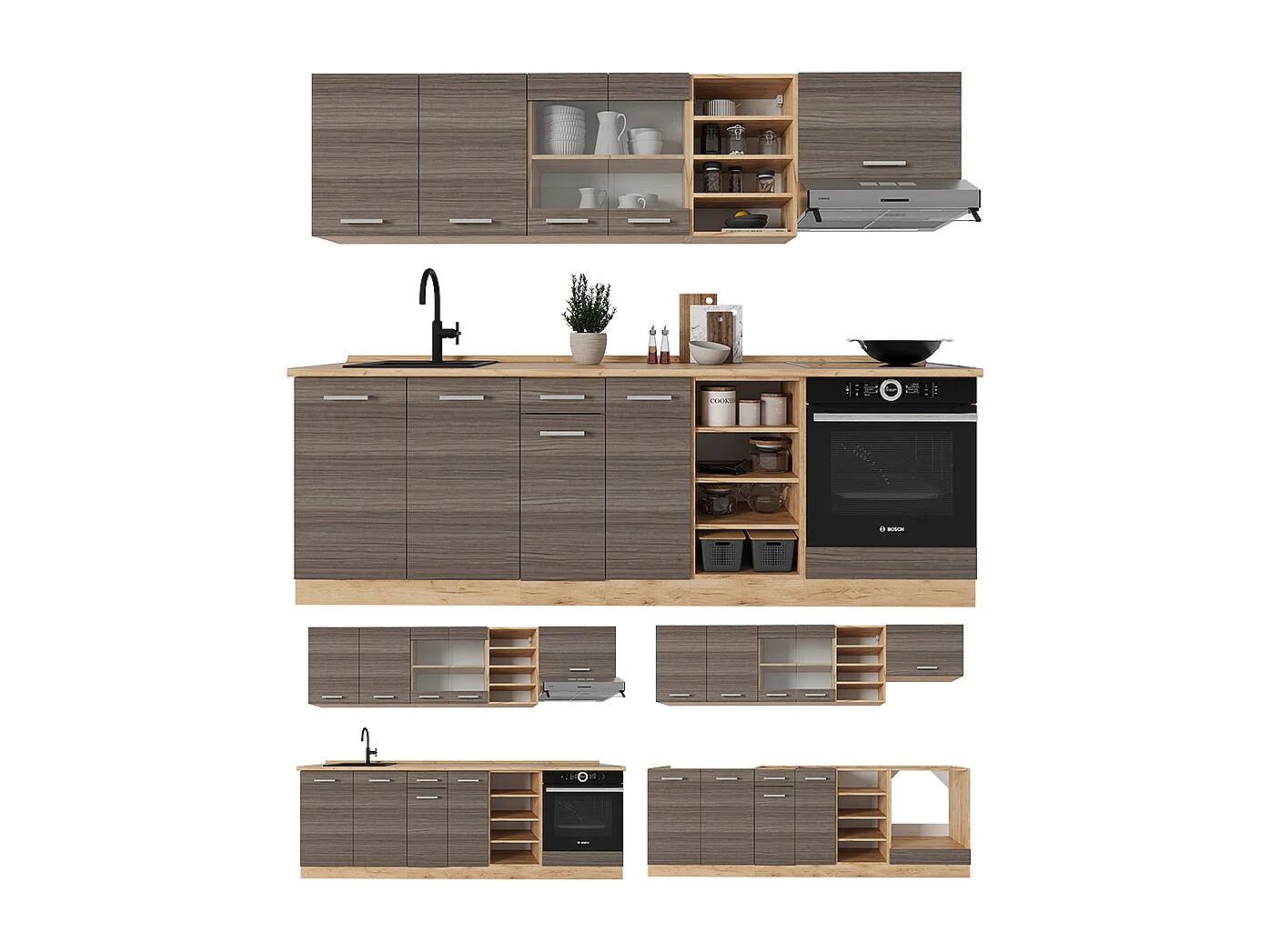 Cuisine gris noble/chêne doré 240x60x81.6 r-line