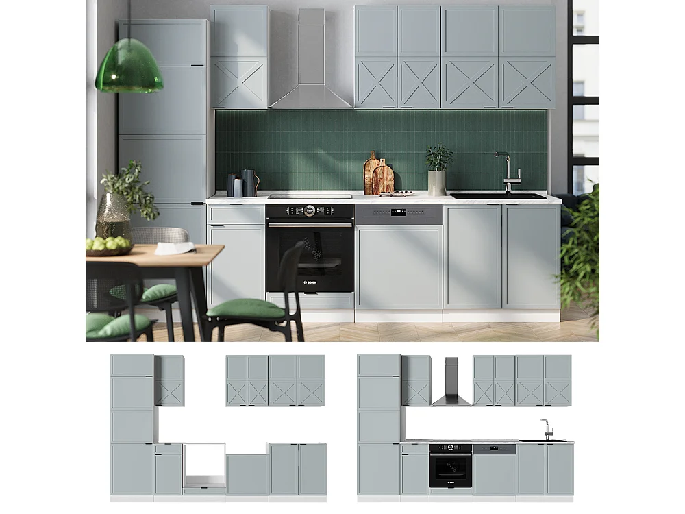 Küchenzeile hellblau-grau/weiß 300x60x81.6 fame-line