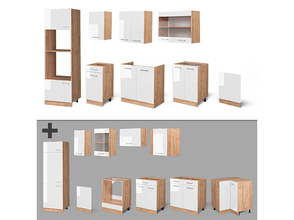 Cuisine blanc brillant/chêne doré 300x60x81.6 r-line