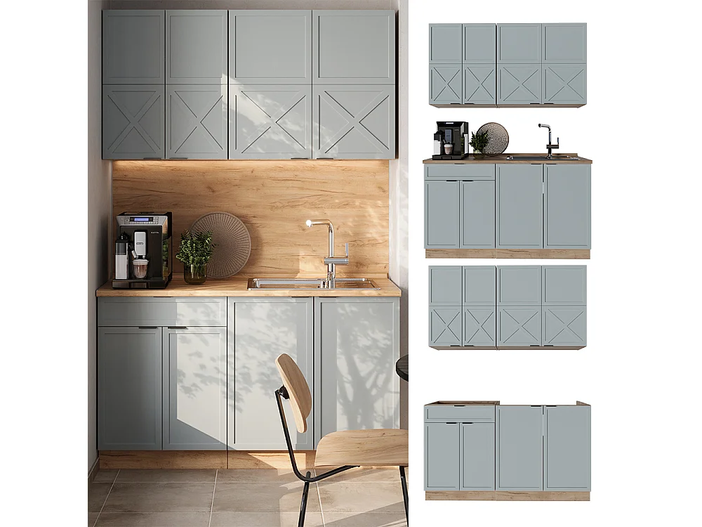 Cuisine bleu clair-gris/chêne force dor 140x60x81.6 fame-line