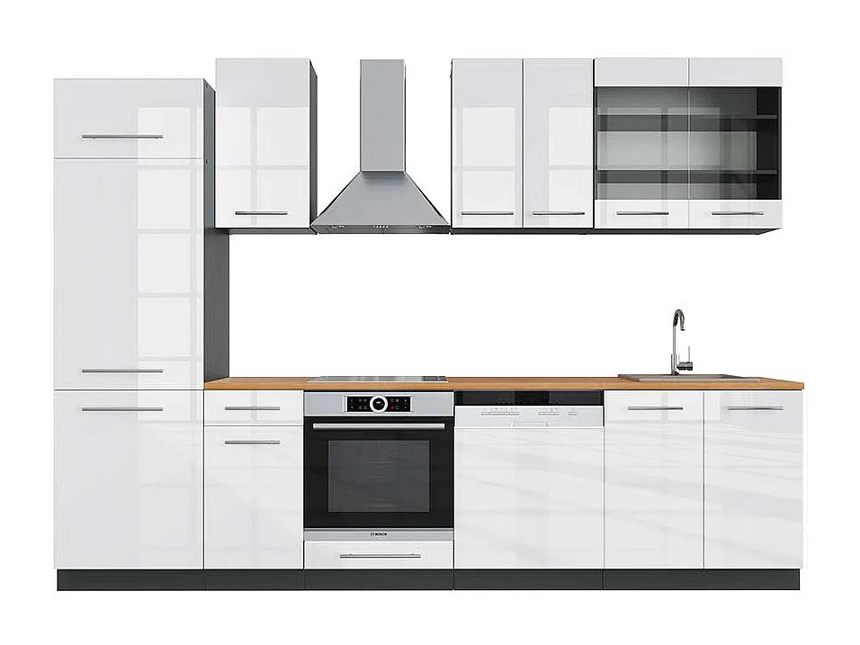 Küchenzeile weiß hochglanz/anthrazit 300x60x81.6 fame-line