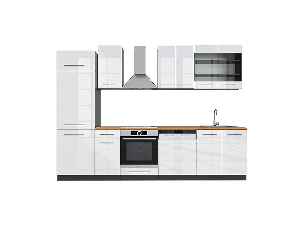 Cuisine blanc brillant/anthracite 300x60x81.6 fame-line