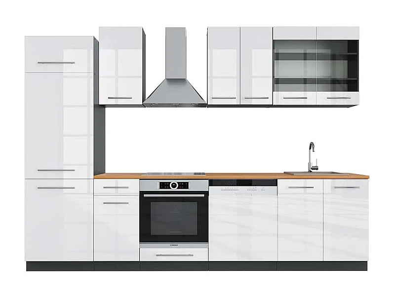 Küchenzeile weiß hochglanz/anthrazit 300x60x81.6 fame-line