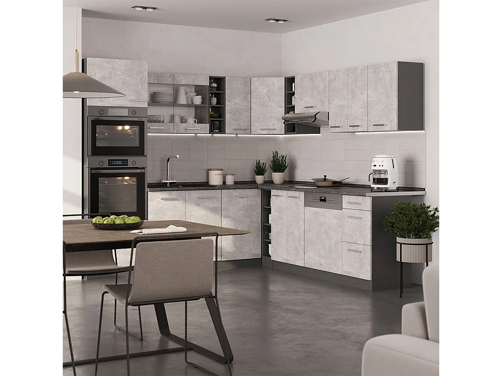 Cucina angolare completa calcestruzzo/antracite 247x60x81.6 r-line