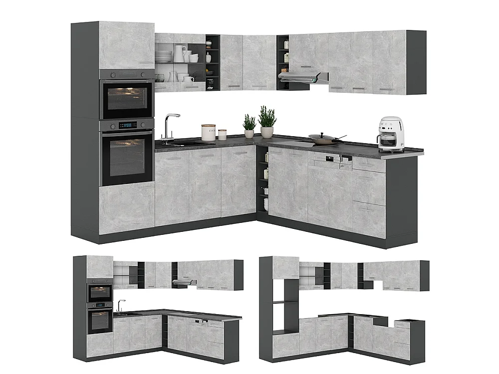 Cucina angolare completa calcestruzzo/antracite 247x60x81.6 r-line