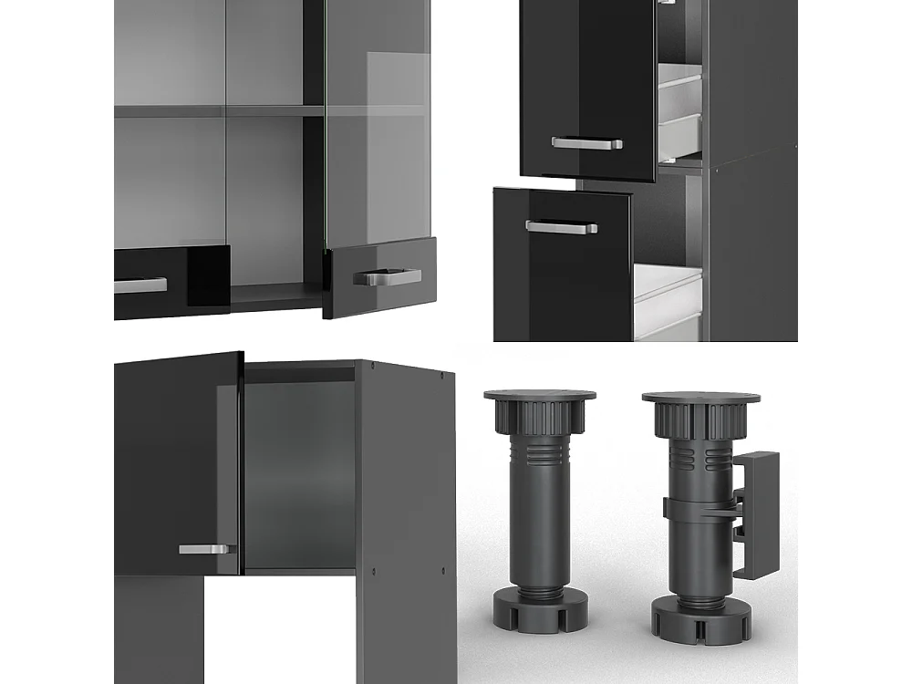 Mobile da cucina nero lucido/antracite 350x60x81.6 r-line