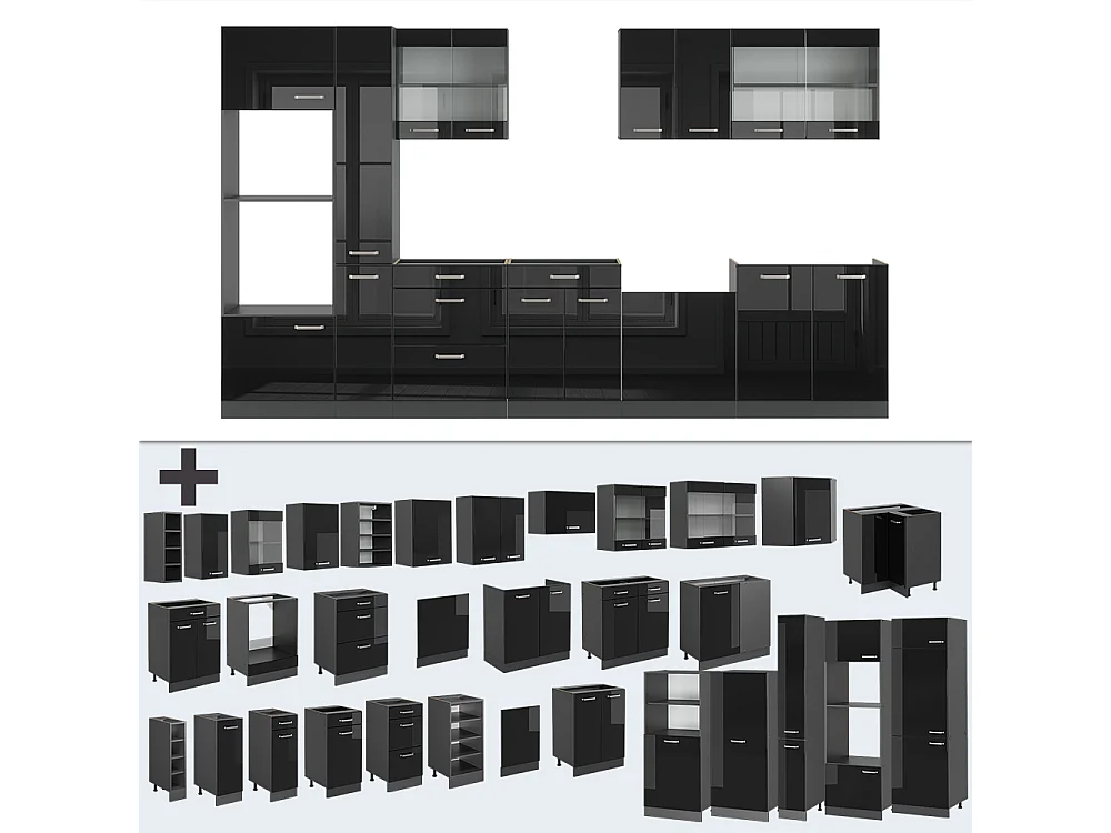 Mobile da cucina nero lucido/antracite 350x60x81.6 r-line