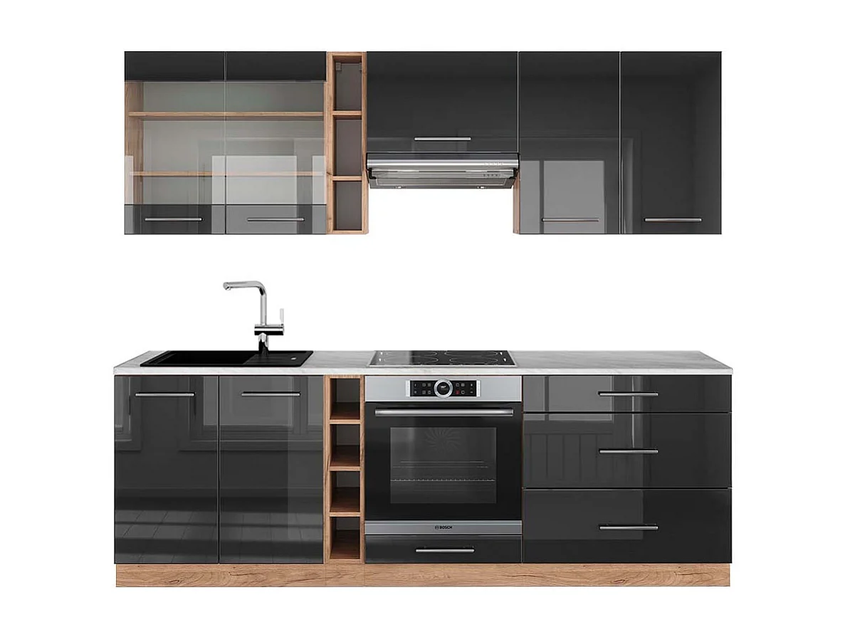 Cuisine anthracite brillant/chêne doré 235x60x81.6 fame-line