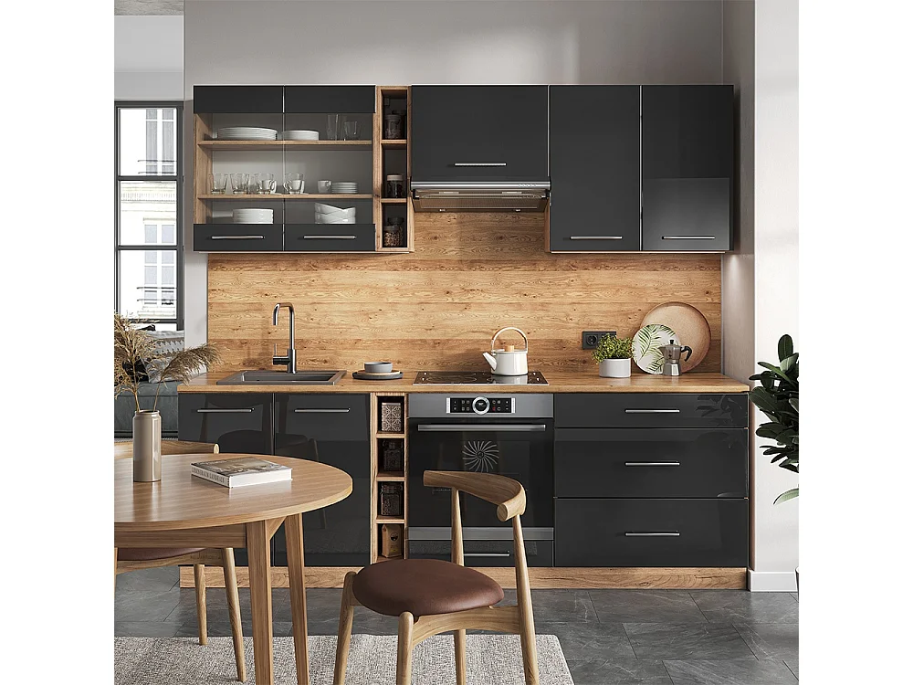 Mueble de cocina antracita brillo intenso/roble dorado eléctrico 235x60x81.6 fame-line