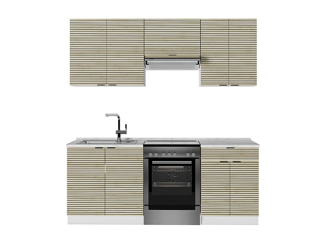 Complete keukeneenheid eiken paneel/wit 200x46x81.6 fame-line