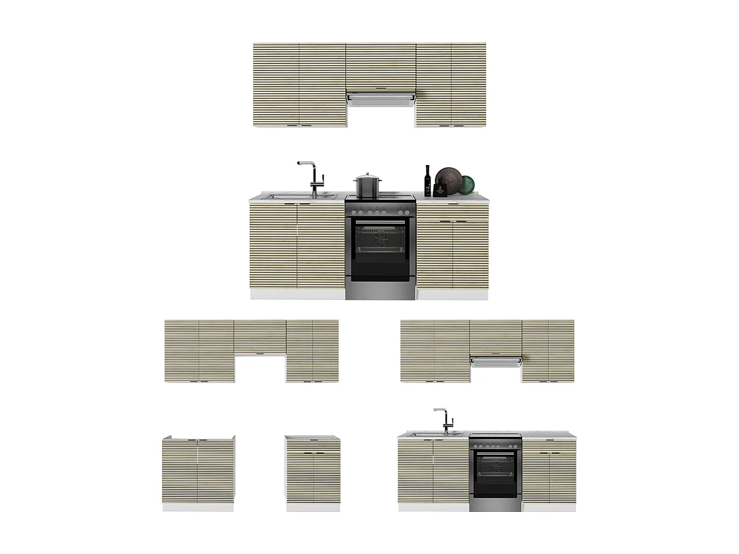 Complete keukeneenheid eiken paneel/wit 200x46x81.6 fame-line