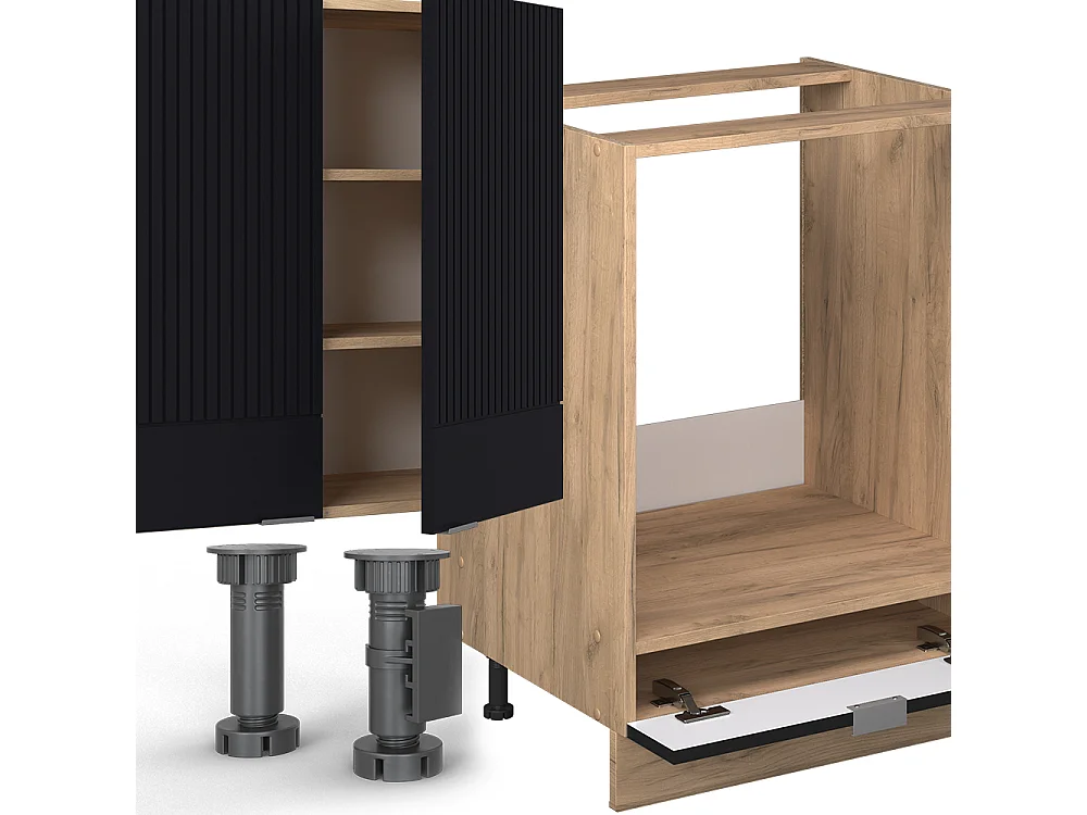 Cuisine noir rayé/chêne doré 300x60x81.6 fame-line