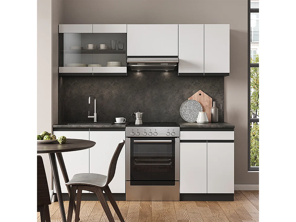 Cuisine blanc/anthracite 200x60x81.6 r-line