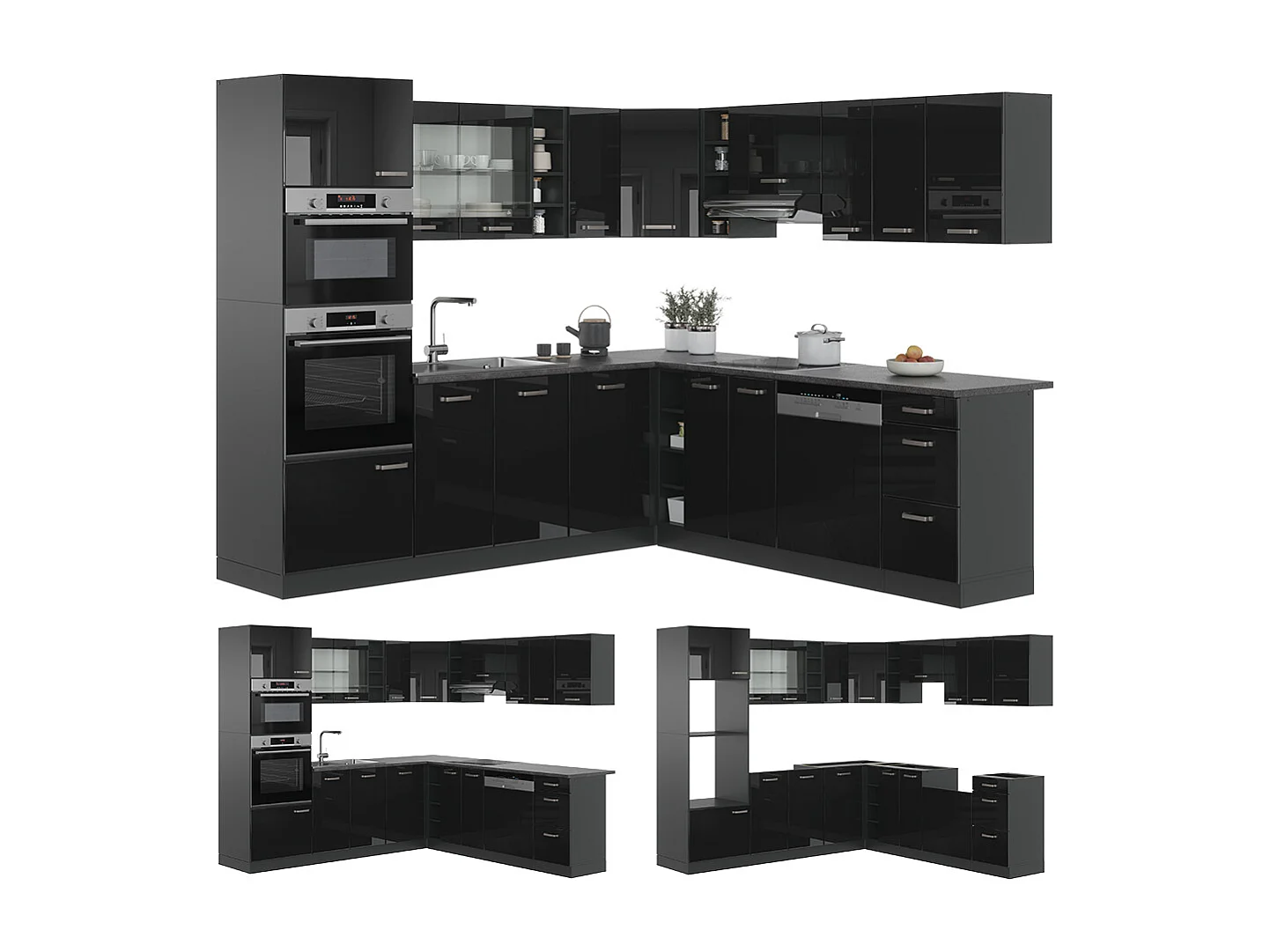 Cuisine en angle noir brillant/anthracite 247x46x81.6 r-line
