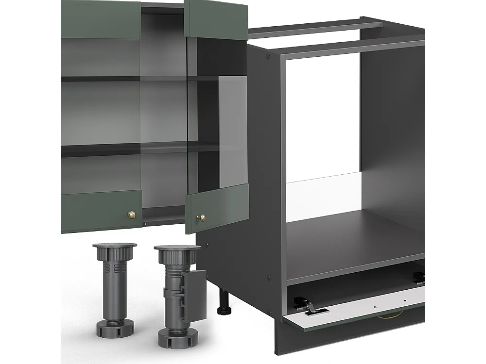 Cuisine en angle vert et or campagne/anthracite 347x46x81.6 fame-line