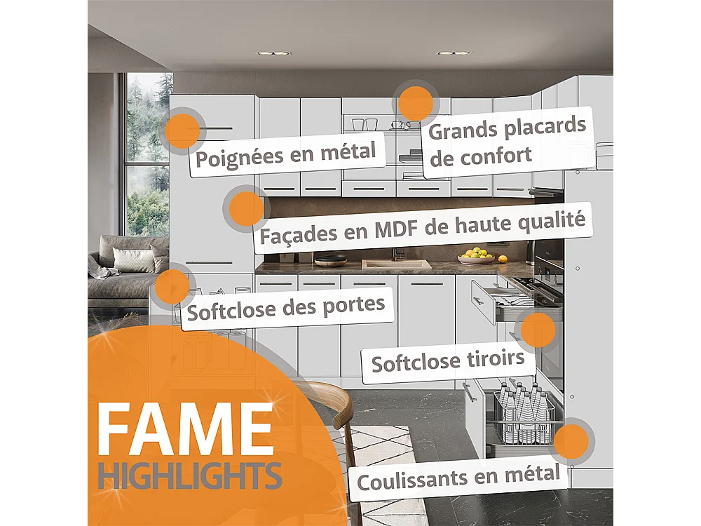 Cuisine en angle vert et or campagne/anthracite 347x46x81.6 fame-line