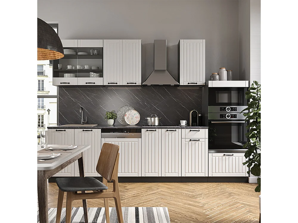 Cuisine blanc cottage/anthracite 300x60x81.6 fame-line