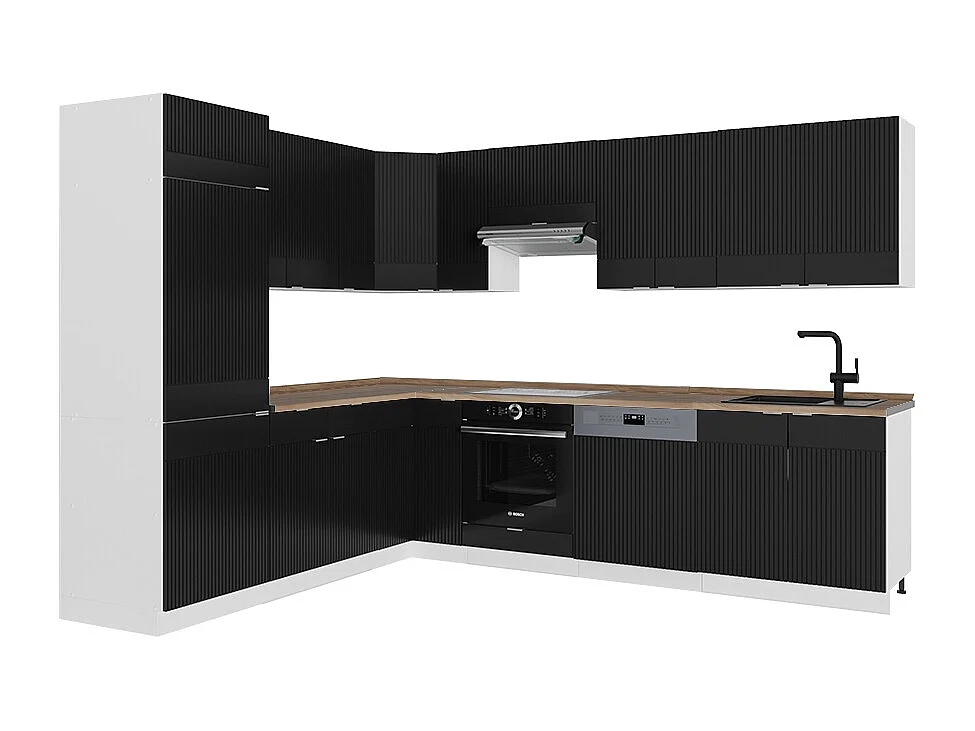 Cuisine en angle noir rayé/blanc 287x60x81.6 fame-line
