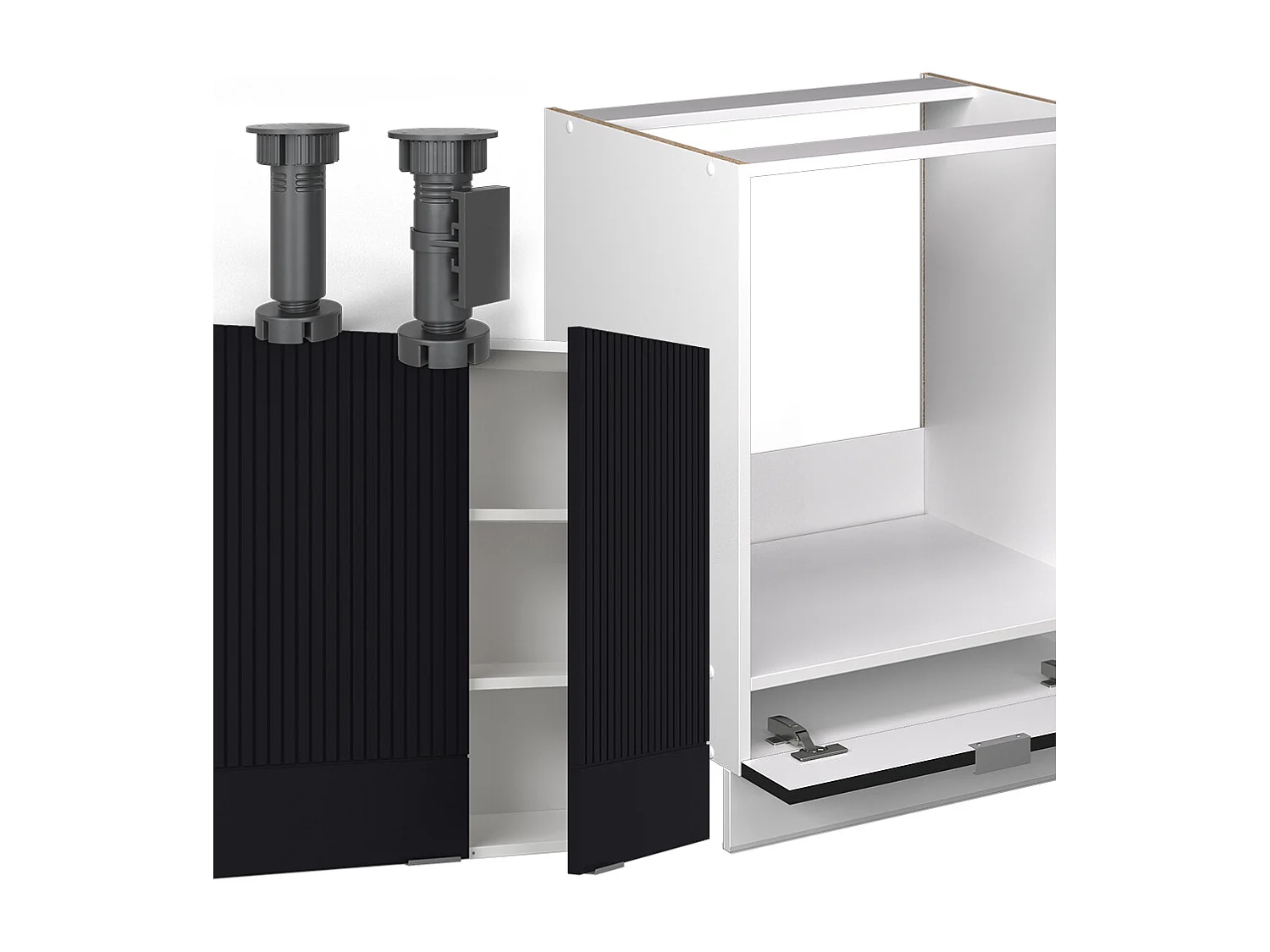 Cuisine en angle noir rayé/blanc 287x60x81.6 fame-line