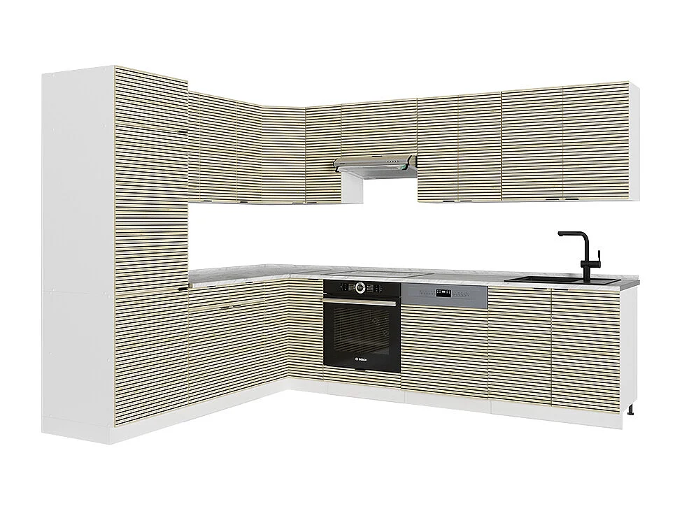 Eckküche eiche paneel/weiß 287x60x81.6 fame-line