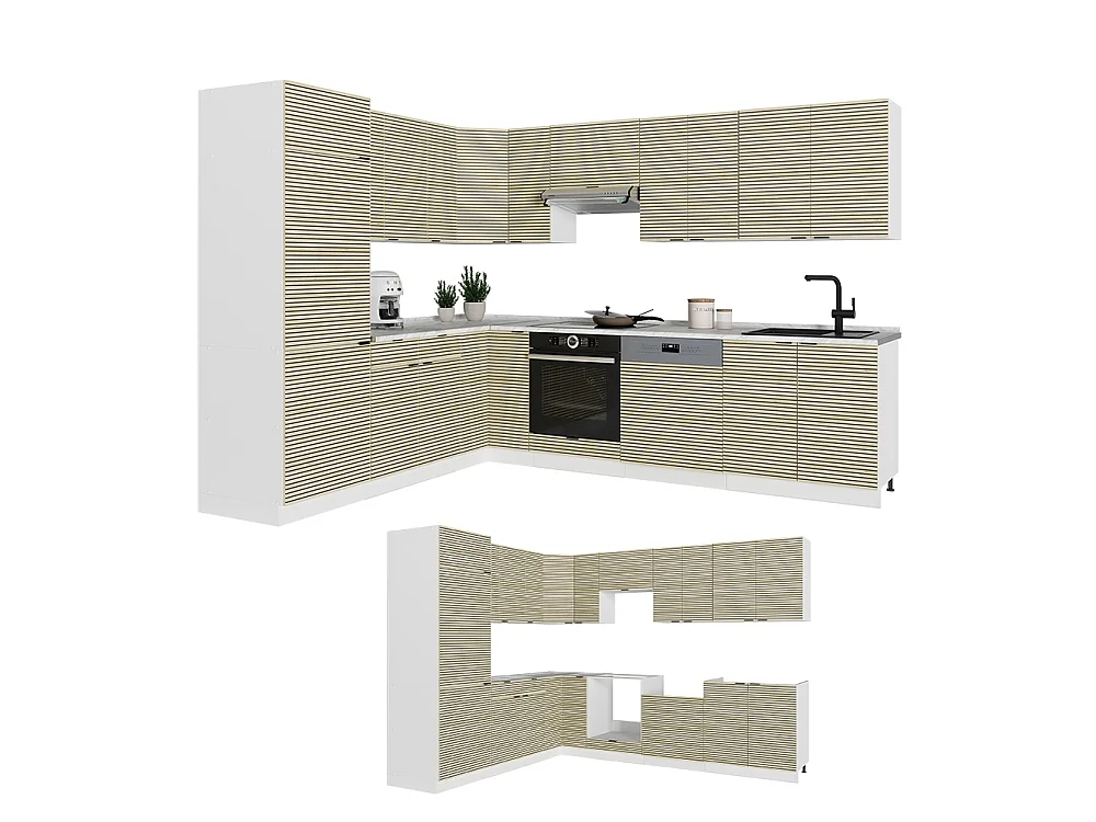 Cocina esquinera panel de roble/blanco 287x60x81.6 fame-line