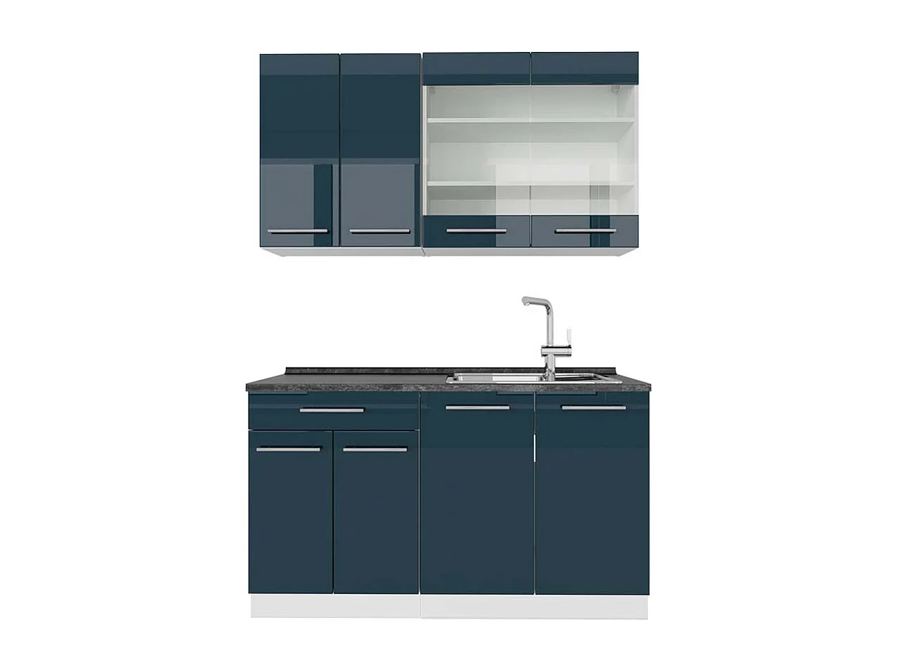 Armoires de cuisine  bleu foncé brillant/blanc 140x60x81.6 fame-line