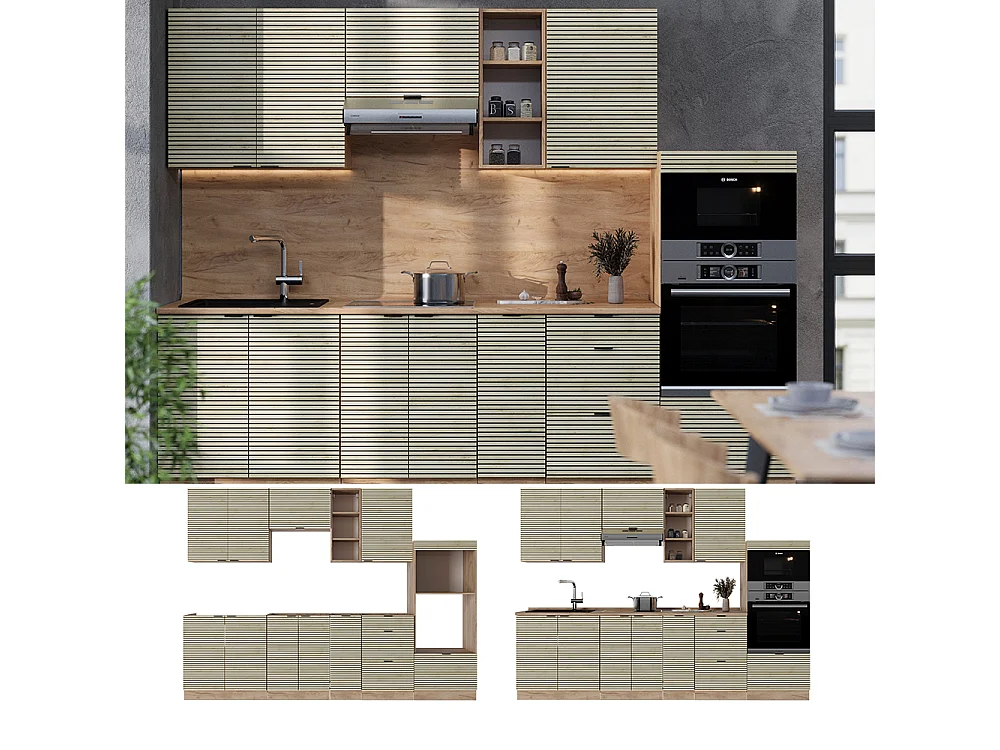 Cuisine chêne lambris/chêne doré 280x60x81.6 fame-line