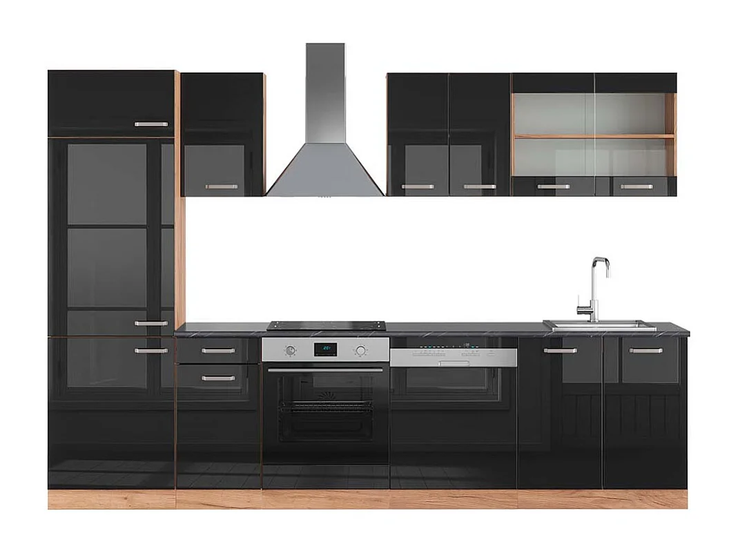 Cucina componibile rovere nero/oro lucido 300x60x81.6 r-line