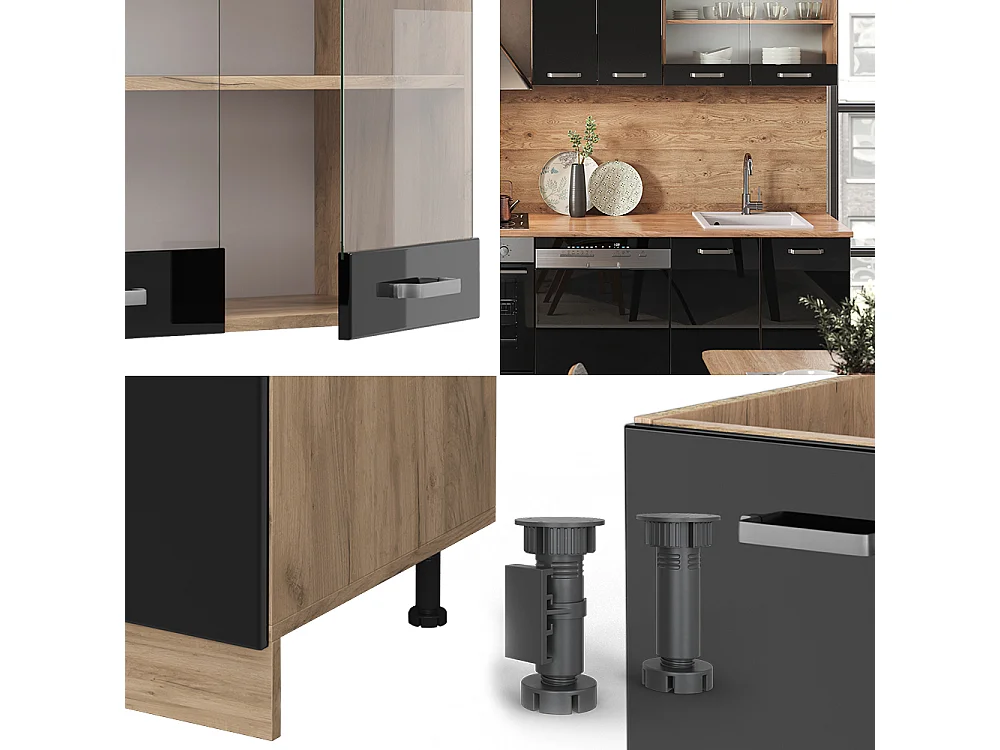 Cucina componibile rovere nero/oro lucido 300x60x81.6 r-line