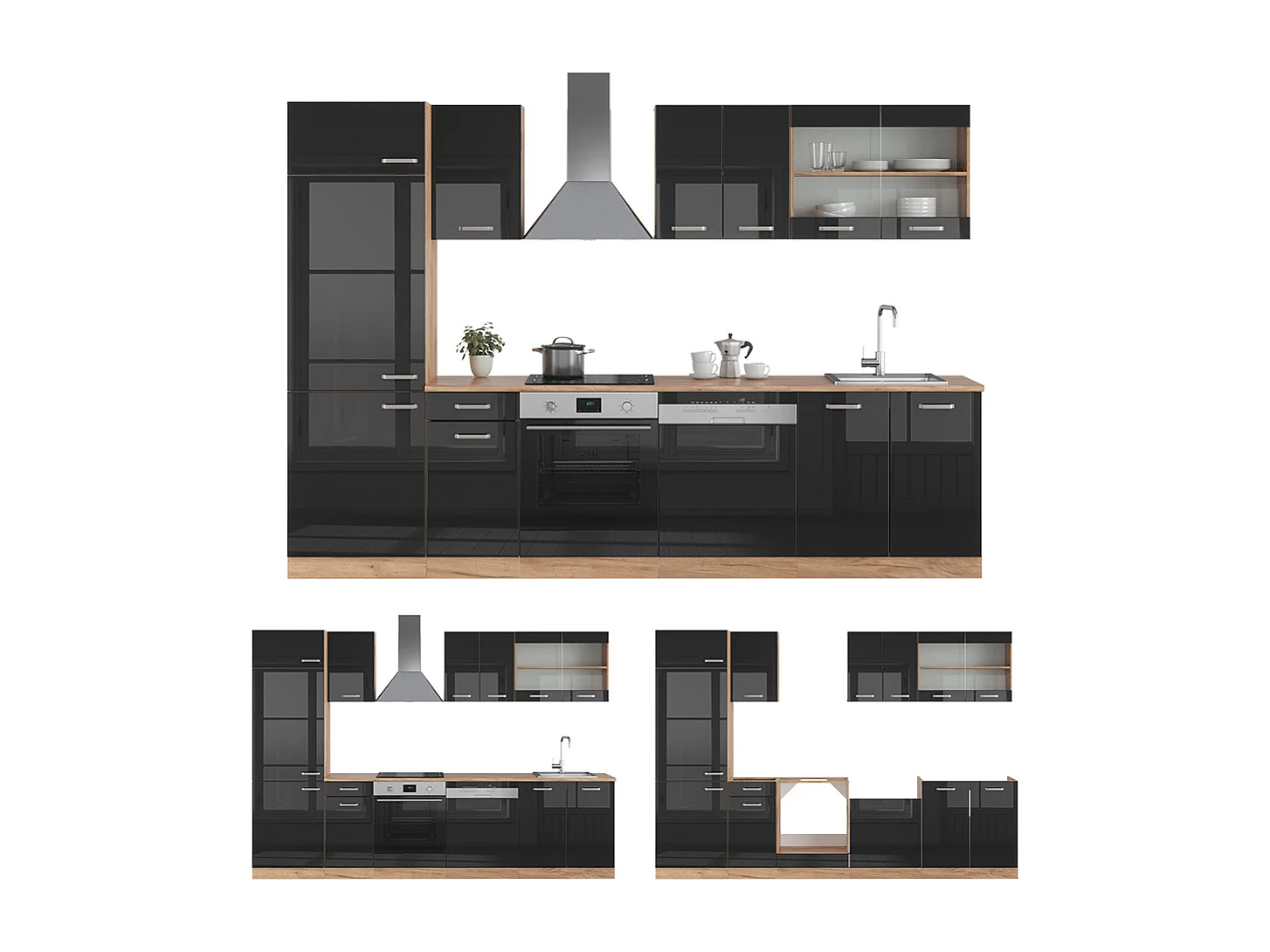 Cucina componibile rovere nero/oro lucido 300x60x81.6 r-line