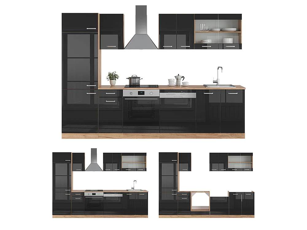 Cuisine noir brillant/chêne doré 300x60x81.6 r-line