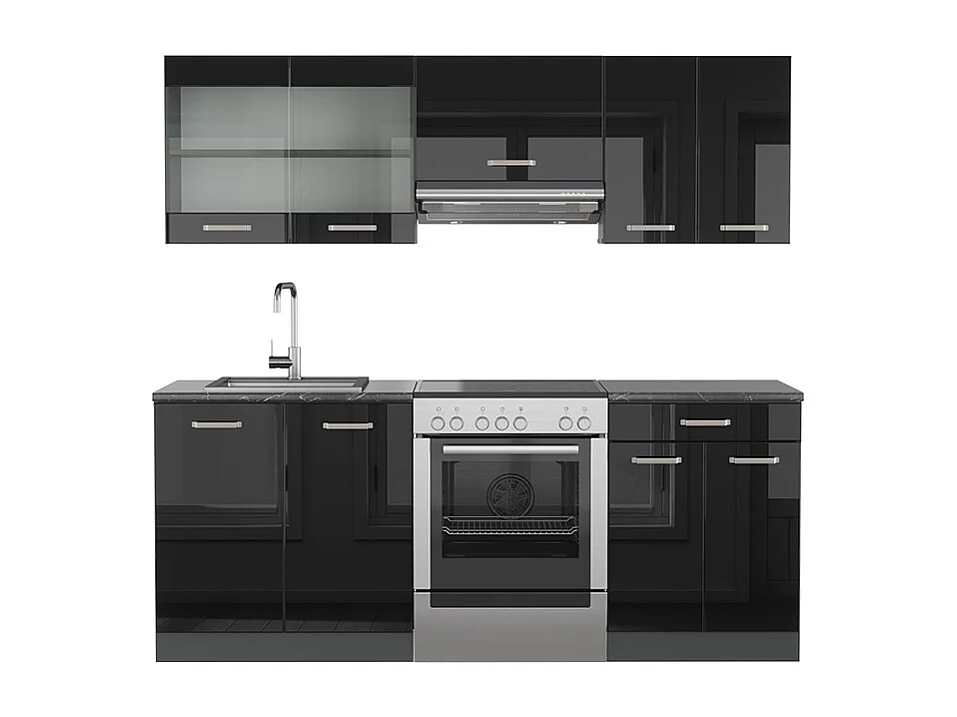 Mueble de cocina negro/antracita de alto brillo 200x60x81.6 r-line