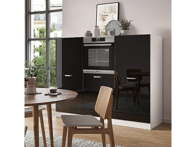 Bloque de cocina negro brillo/blanco 180x46x81.6 r-line