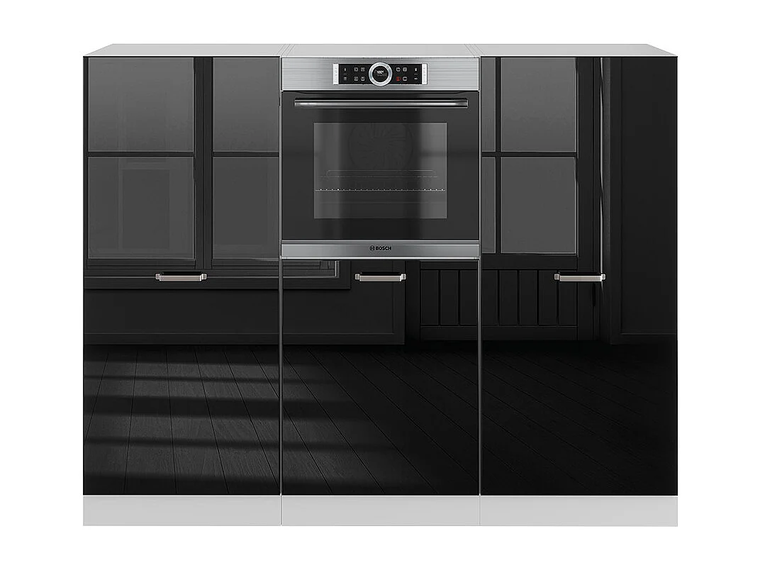 Bloc de cuisine noir brillant/blanc 180x46x81.6 r-line