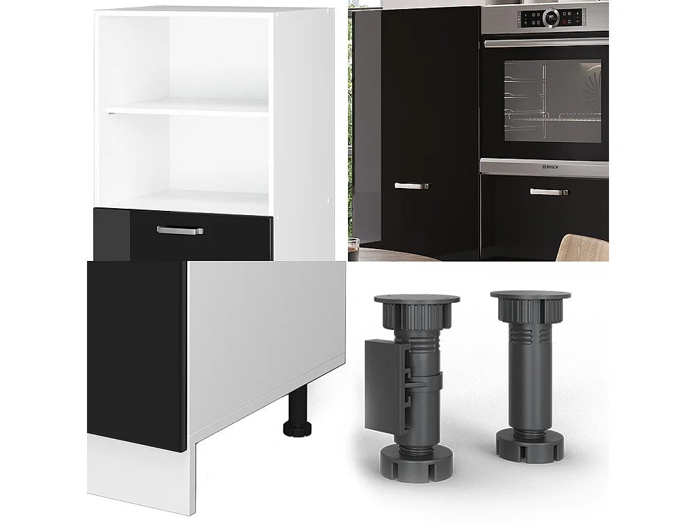 Bloc de cuisine noir brillant/blanc 180x46x81.6 r-line