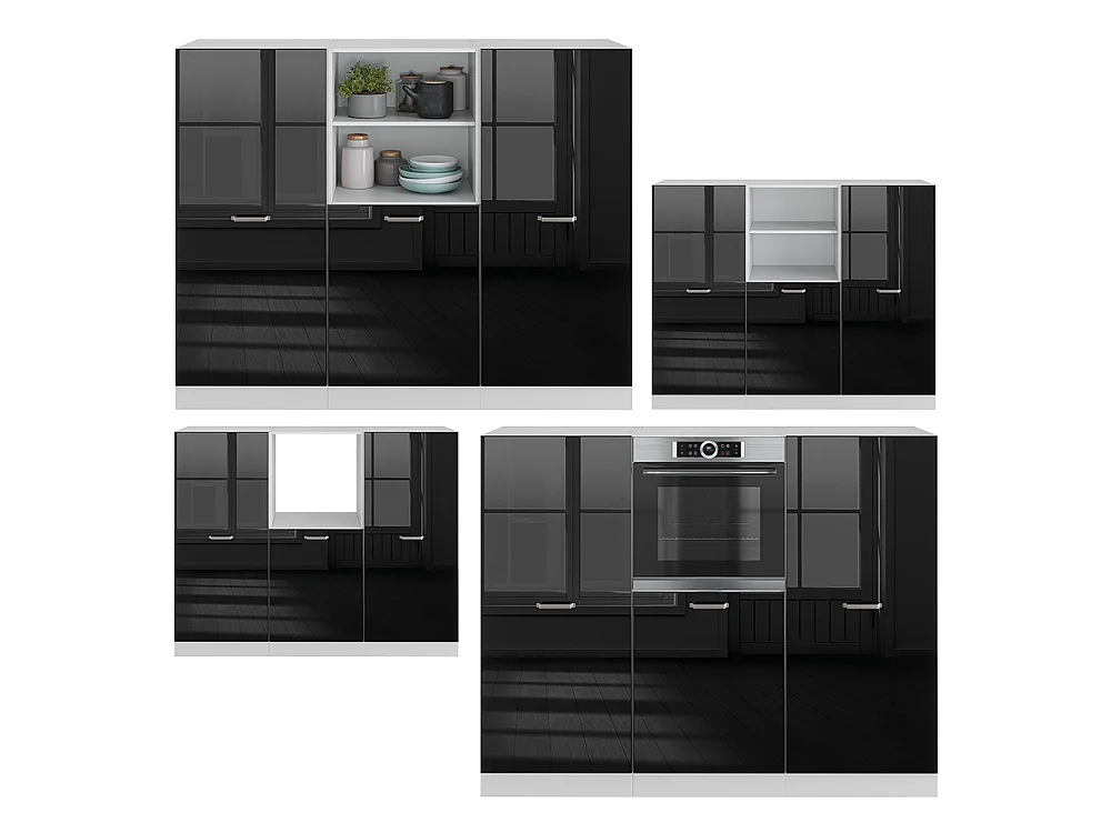 Bloc de cuisine noir brillant/blanc 180x46x81.6 r-line