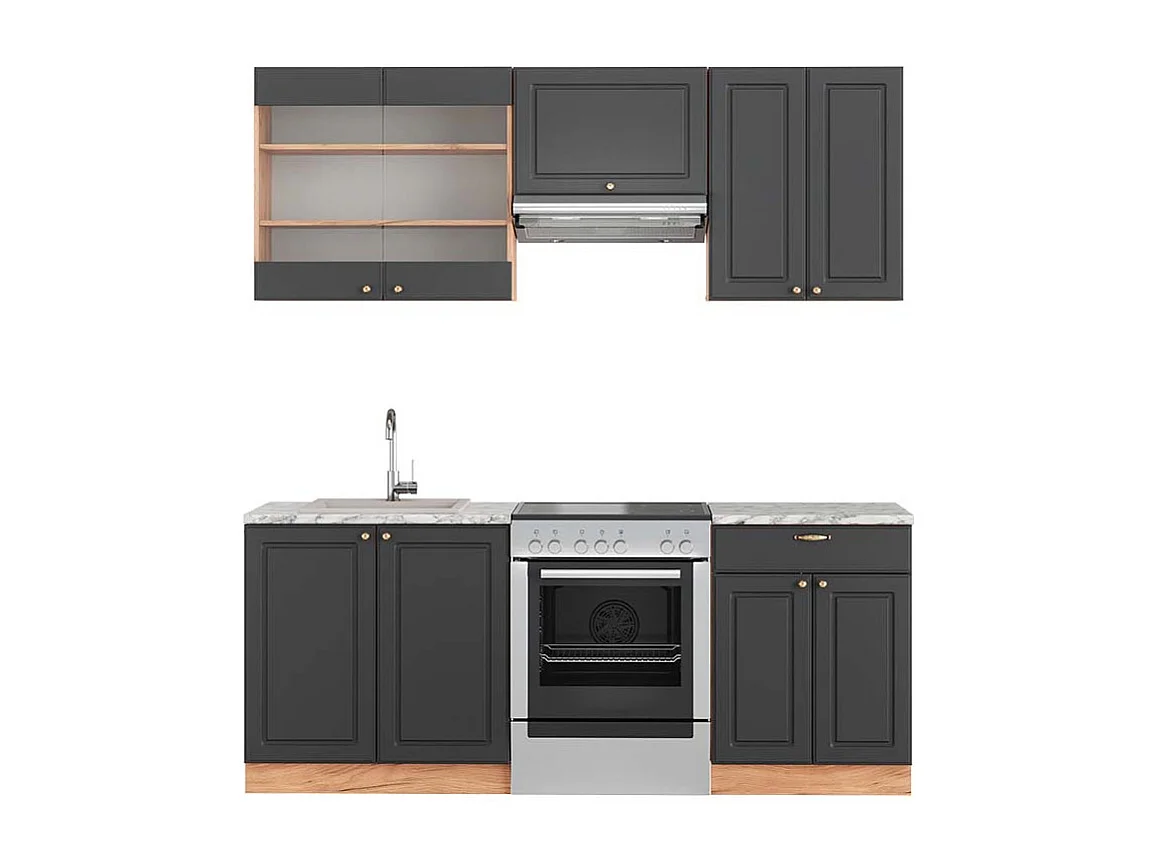 Mueble de cocina antracita casa de campo/roble kraft dorado 200x60x81.6 fame-line