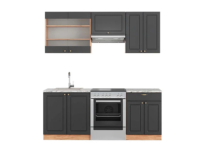 Mueble de cocina antracita casa de campo/roble kraft dorado 200x60x81.6 fame-line