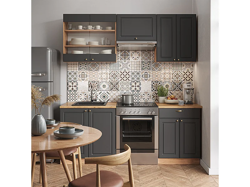 Cuisine anthracite campagne/chêne doré 200x60x81.6 fame-line