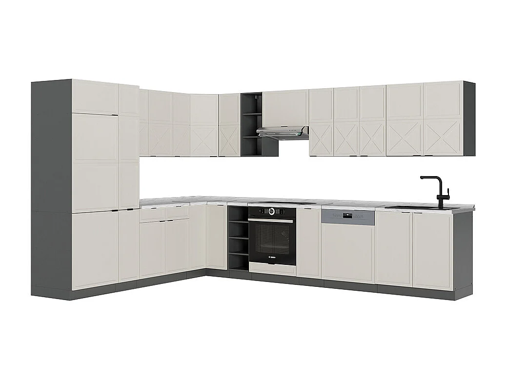 Cuisine en angle grisbeige/anthracite 347x46x81.6 fame-line