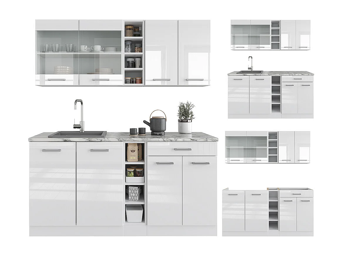 Singleküche weiß hochglanz/weiß 160x60x81.6 r-line