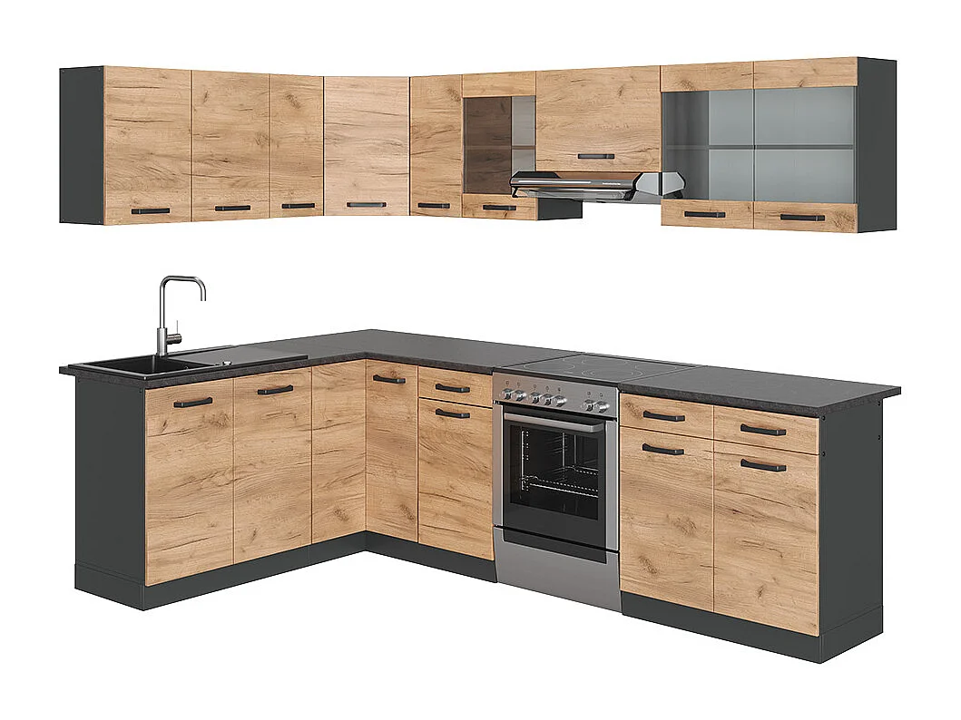 Eckküche goldkraft eiche/anthrazit 270x60x81.6 rick