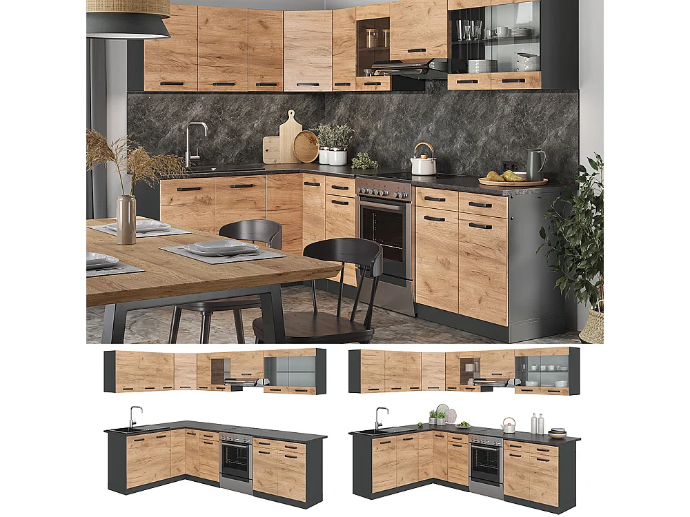 Eckküche goldkraft eiche/anthrazit 270x60x81.6 rick