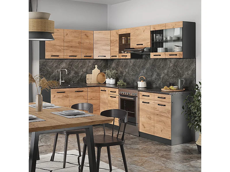 Hoekkeuken eik goud/antraciet 270x60x81.6 rick