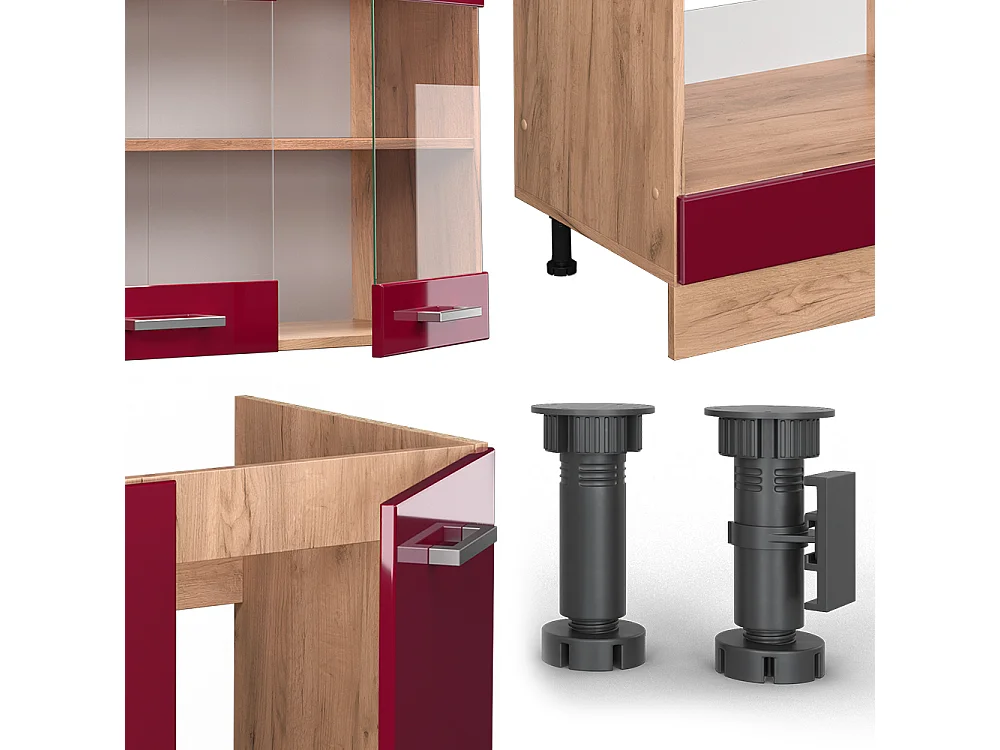 Hjørnekøkken rød højglans/gylden eg 287x60x81.6 r-line