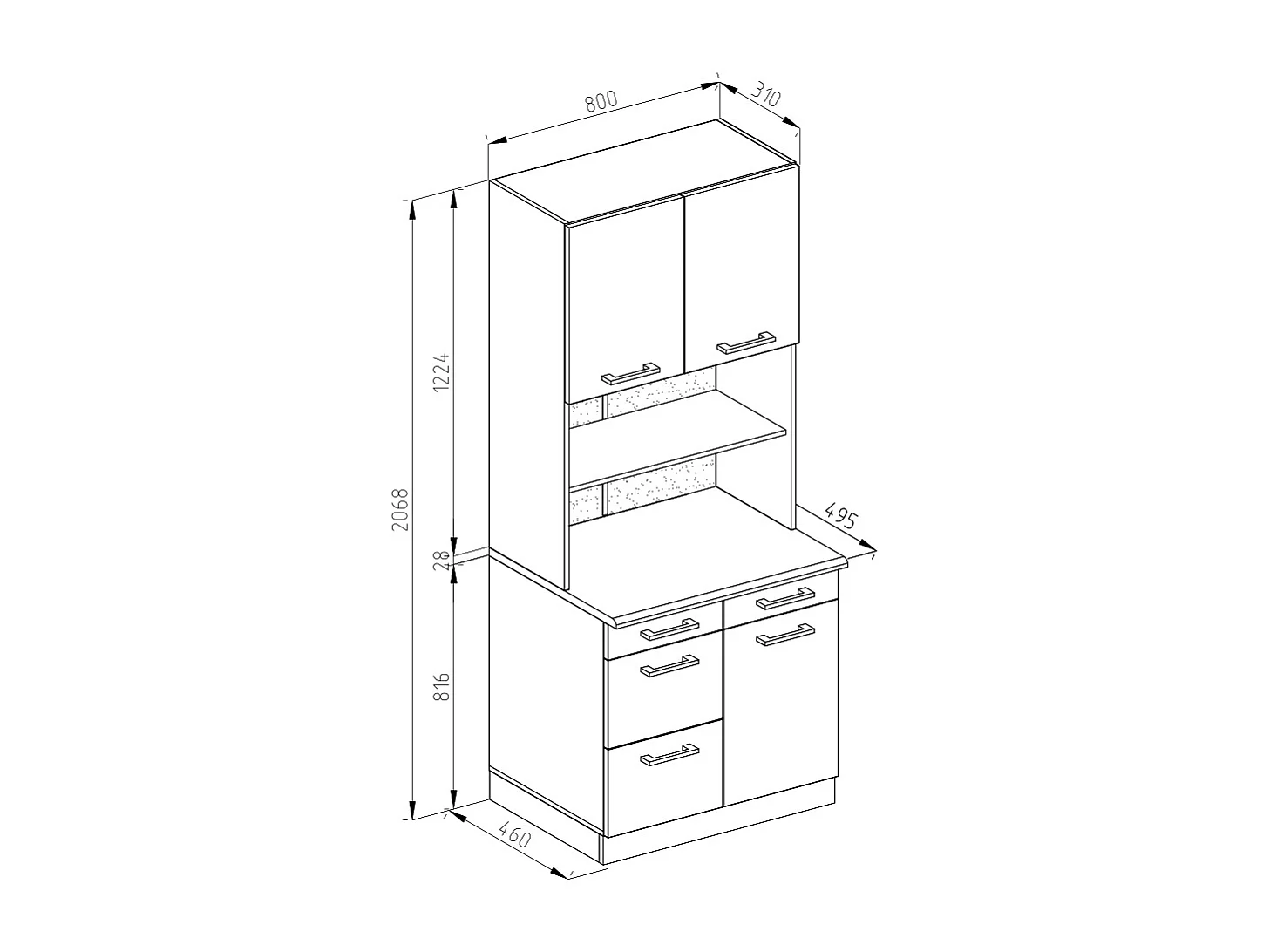 Bloque de cocina blanco alto brillo 80x60x81.6 r-line