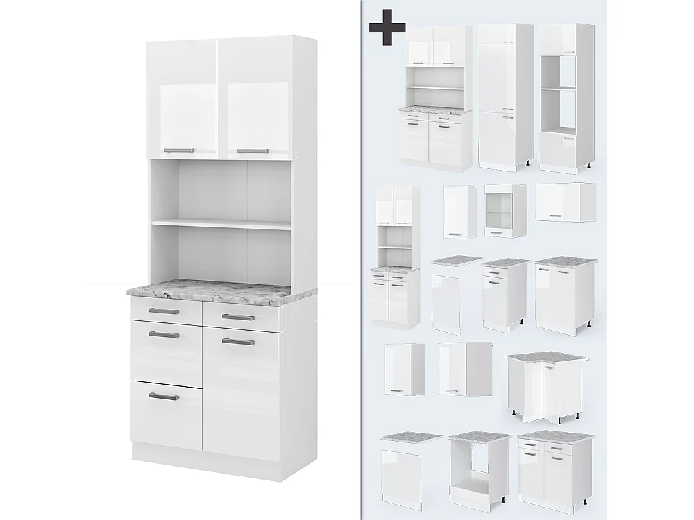 Bloc cuisine blanc haute brillance 80x60x81.6 r-line