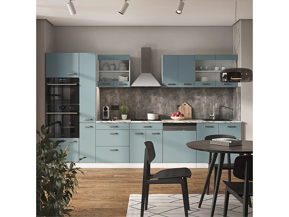 Cucina componibile blu-grigio/bianco 350x60x81.6 r-line