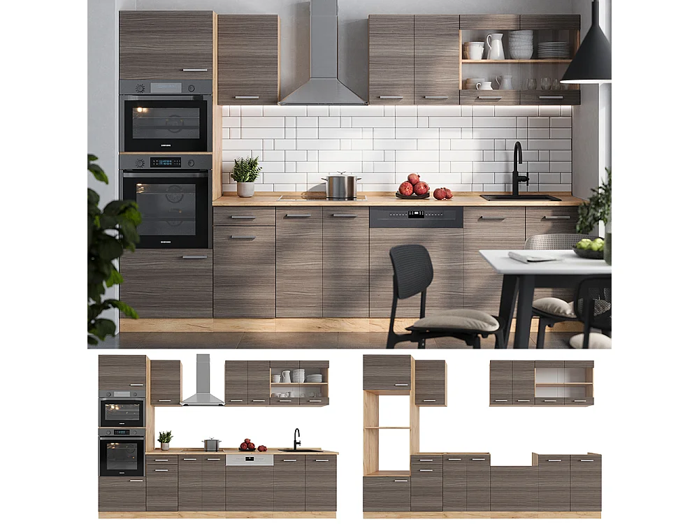 Cuisine gris noble/chêne doré 300x60x81.6 r-line